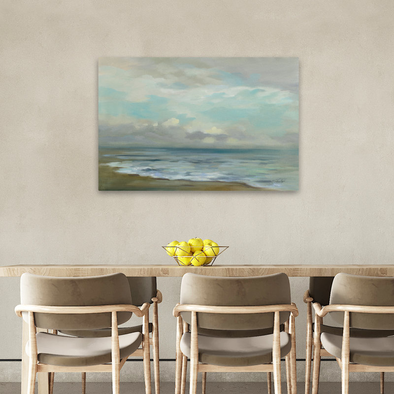 Soleil levant côtier bleu gris blanc turquoise plage, H 36 po x l 24 po