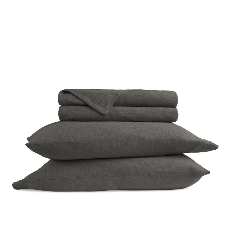 Ensemble de draps en jersey 4 pièces 100% coton, Gris, Ensemble de draps pour très grand lit + un drap-h