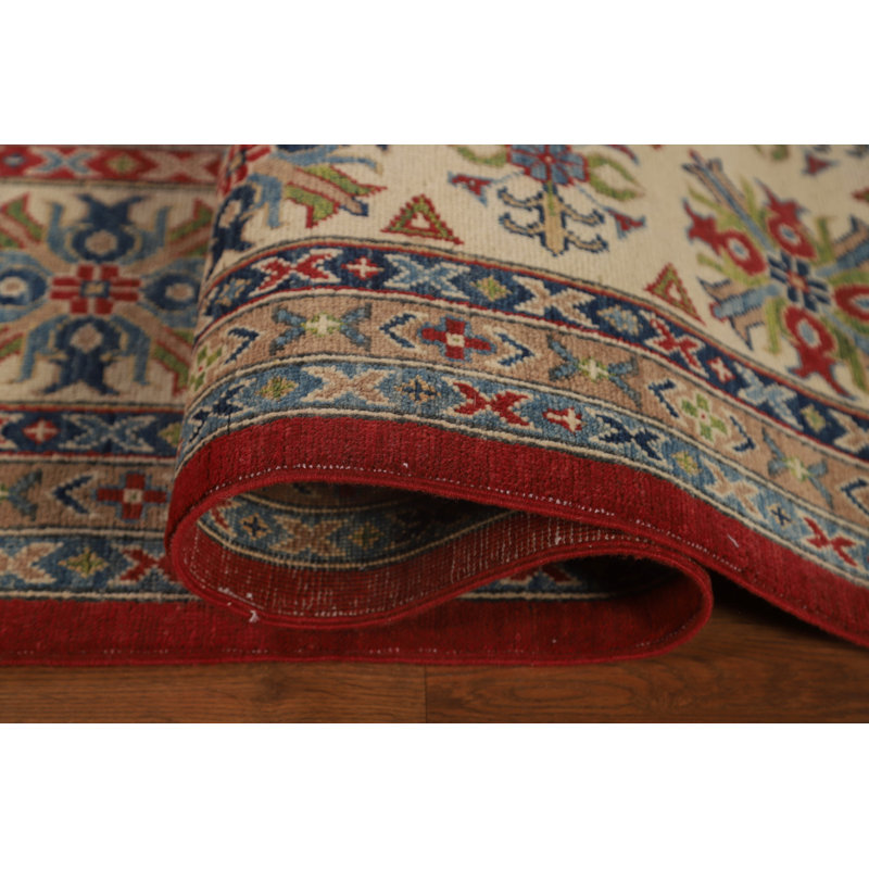 Tapis oriental rouge à motif géométrique rouge Kazak