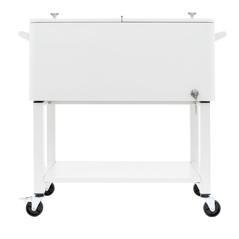 White Powder-Coated Steel 80-Quart Rolling Outdoor Patio Cooler with Wheels
