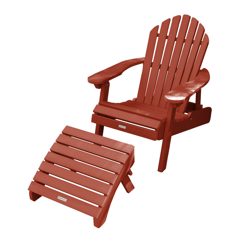 Anette 2-Piece Adirondack Chair and Ottoman Set, Rustic Red