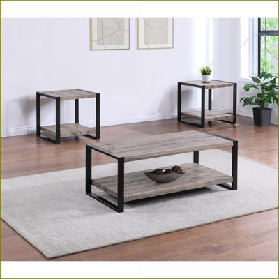 Dark Brownish Grey Mango Wood Coffee Table, Rustic Durable Living Room Table with Lower Shelf