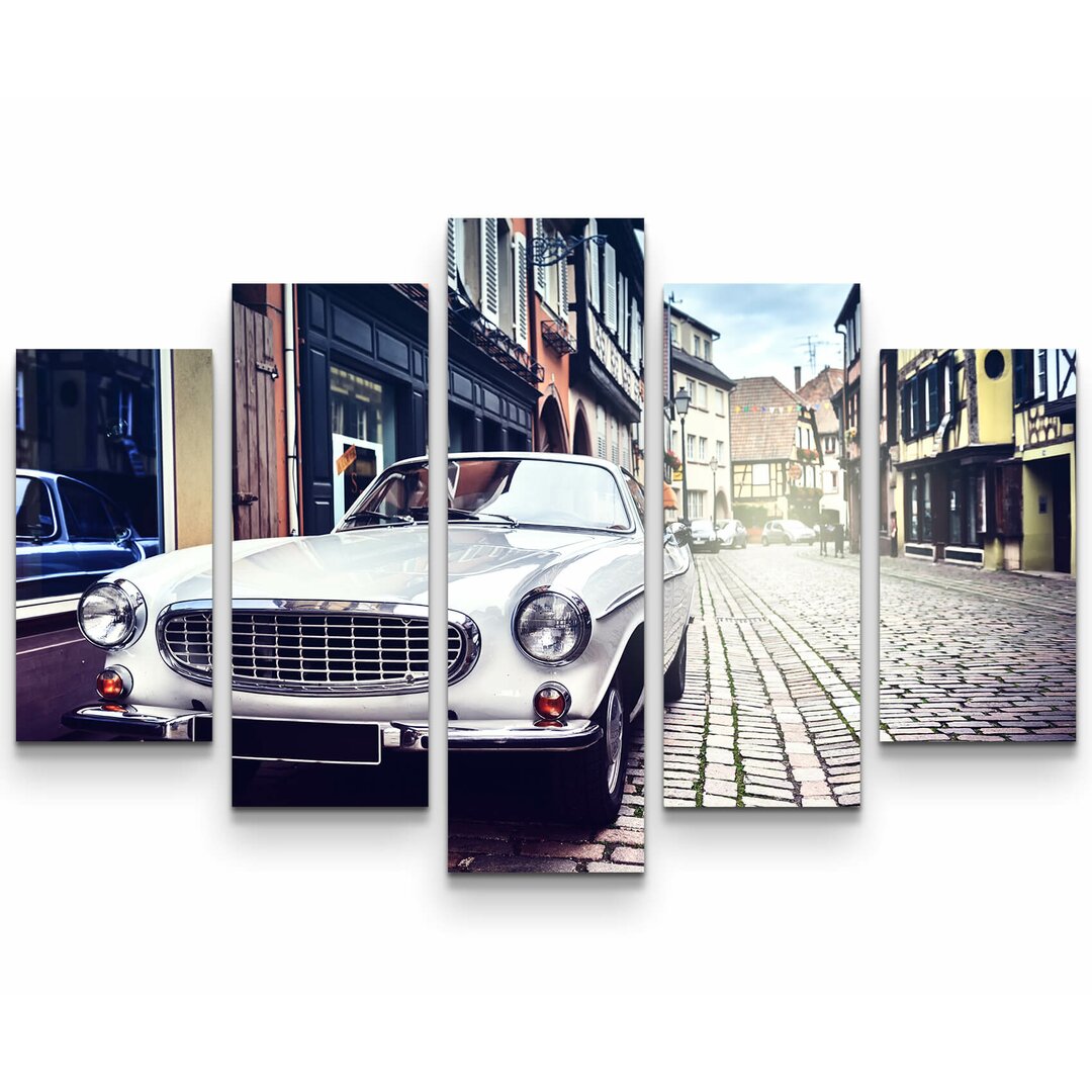 5-tlg.Â Leinwandbilder-SetÂ WeiÃŸer Oldtimer in Altstadt