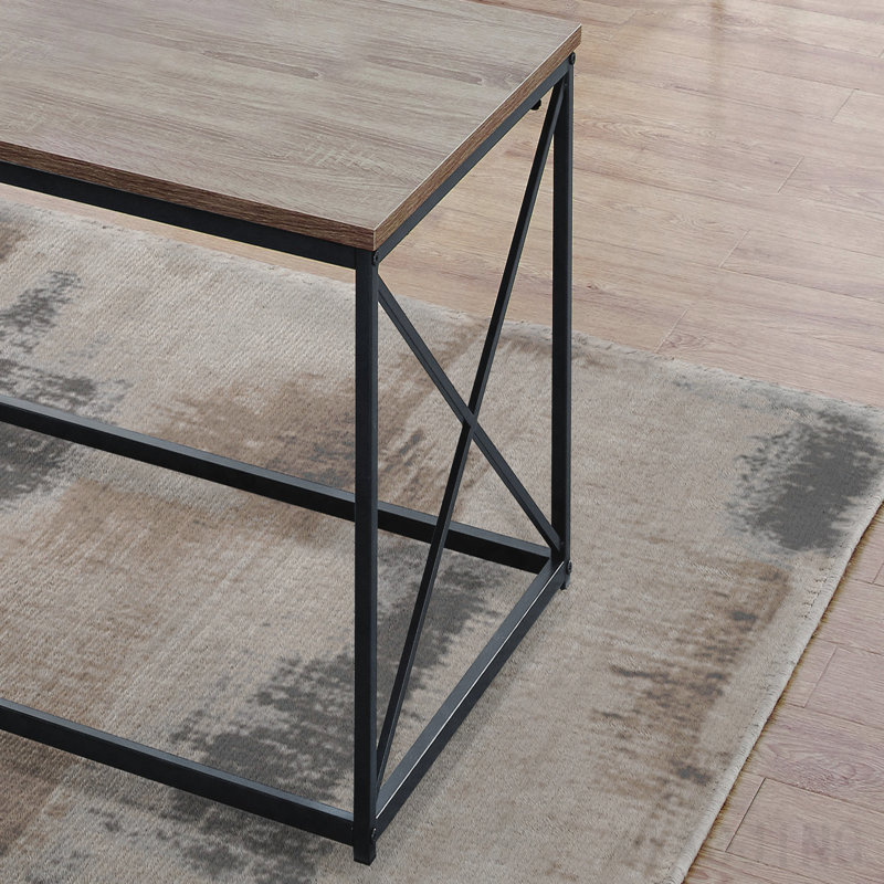 Ensemble de 3 tables basses en stratifié brun et métal noir, Taupe / Noir