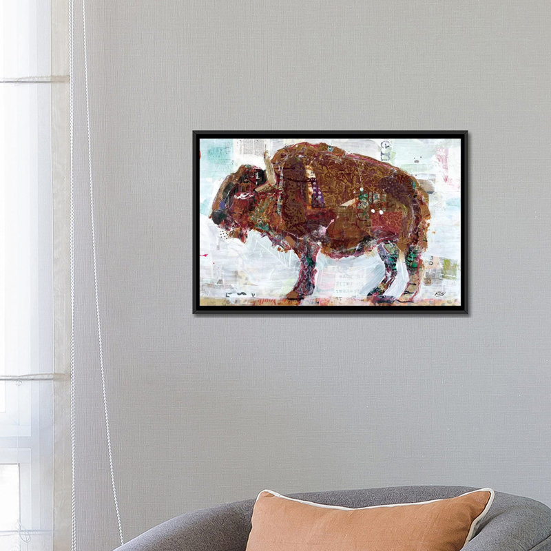 «El Buffalo» par Kellie Day - impression sur toile tendue, H 18 po x l 26 po x P 1,5 po, Toile avec cadre noir, Pas de tapis