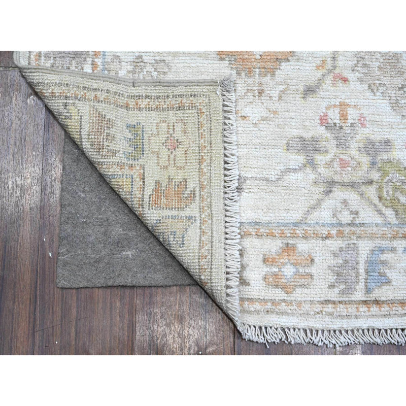 Tapis de couloir oriental en laine blanche à motif de trame en laine Oushak 2 pi 10 po x 10 pi 1827586CCE7F4B39952F61D00A436619