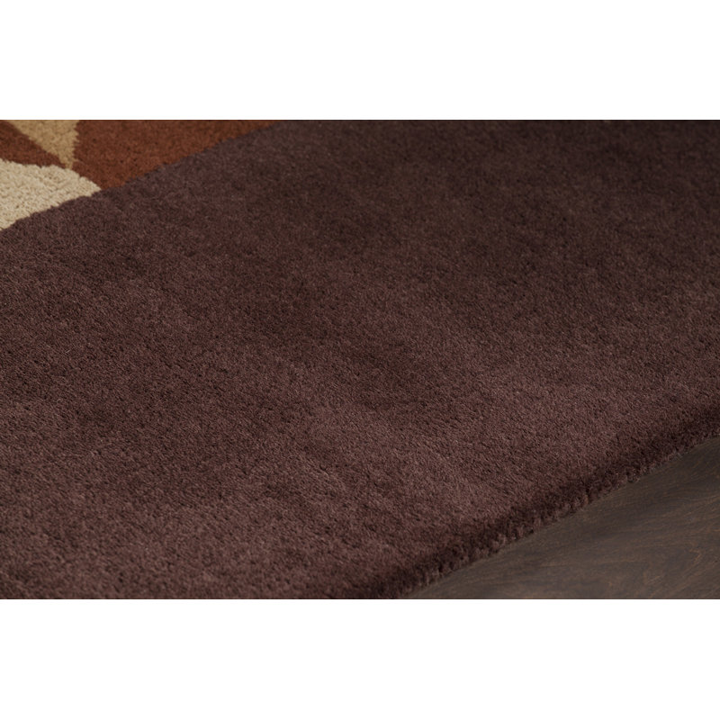 Tapis d'intérieur en laine touffeté à la main à motif géométrique brun, Rectangle 7 pi 9 po x 10 pi 6 po