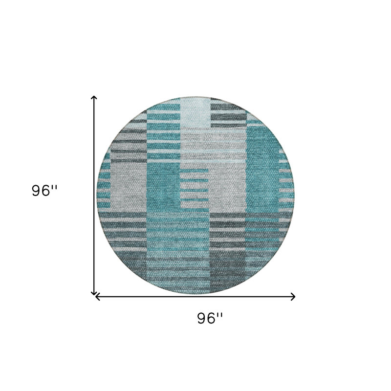 Tapis extérieur lavable à rayures bleu sarcelle et turquoise 8 pi