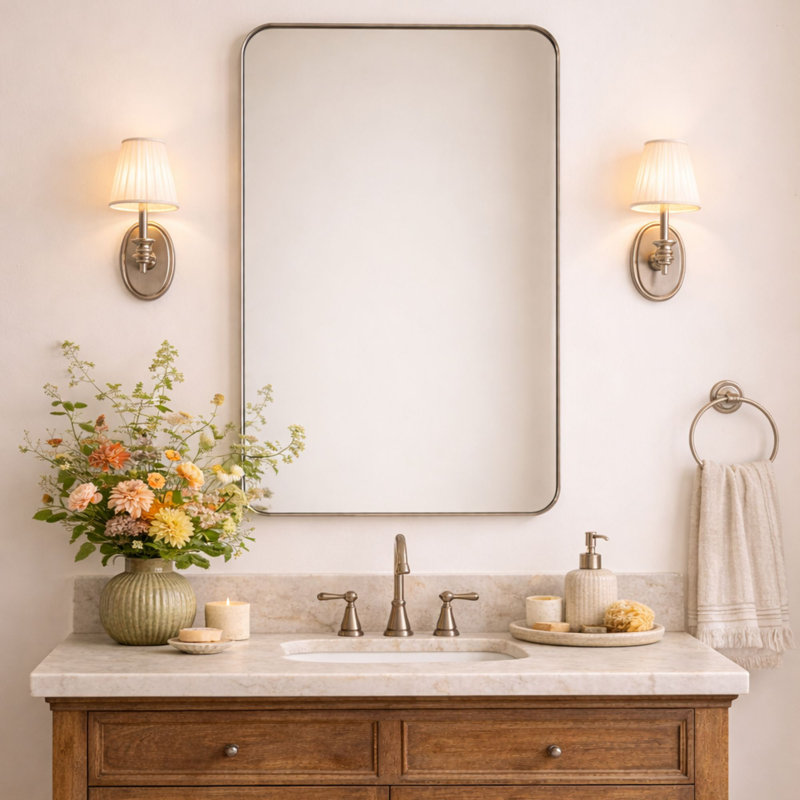 Miroirs de salle de bain Kengston, Nickel brossé, 40 po x 24 po