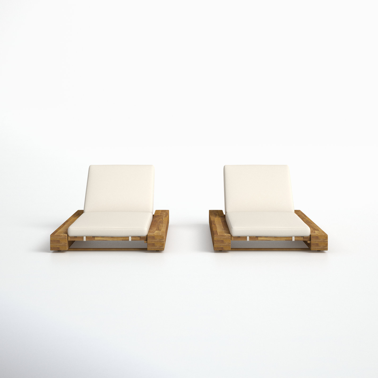 Donnie 39" Acacia Patio Chaise Lounge Set, Sandblast Teak Frame / Cream Cushion, 2