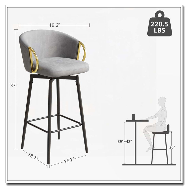 Tabouret de bar pivotant à 360 °, Noir, Gris