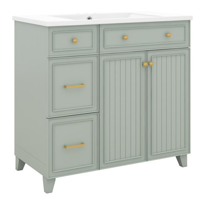 36" Bathroom Vanity With Ceramic Sink, Standard And Double-Layer Drawers, Soft Close Doors, Adjustable Shelves