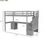 Lit mezzanine simple gris avec bureau et double rangement intégré