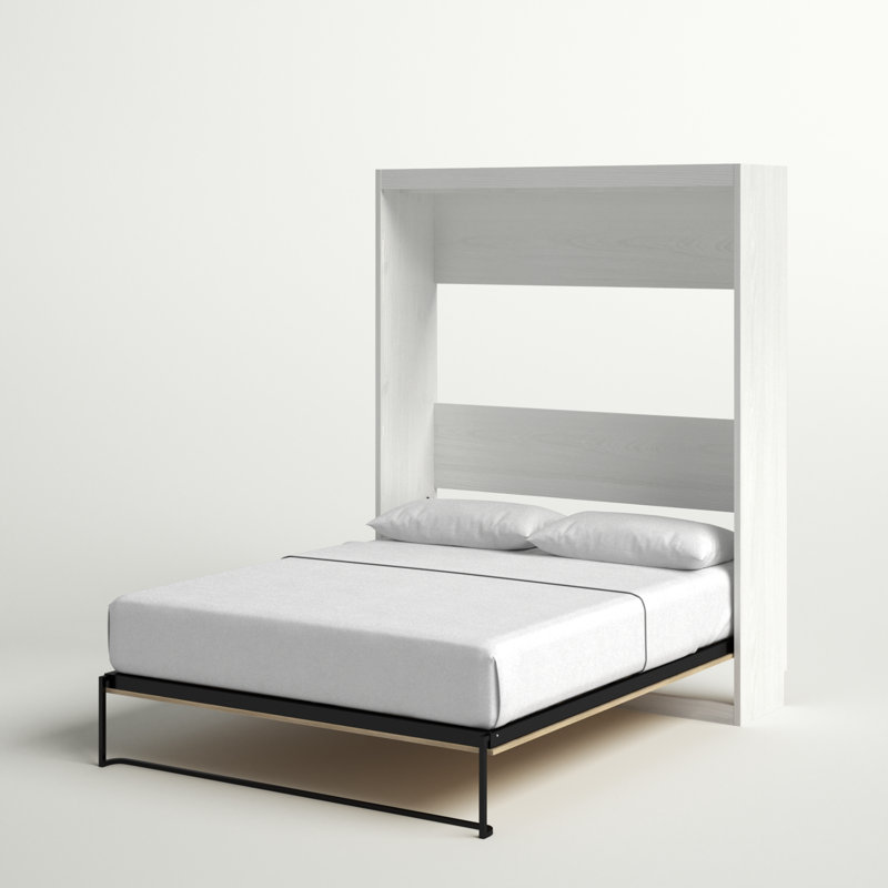 Grand lit escamotable Tapaktuan avec matelas et façade décorative, Chêne gris