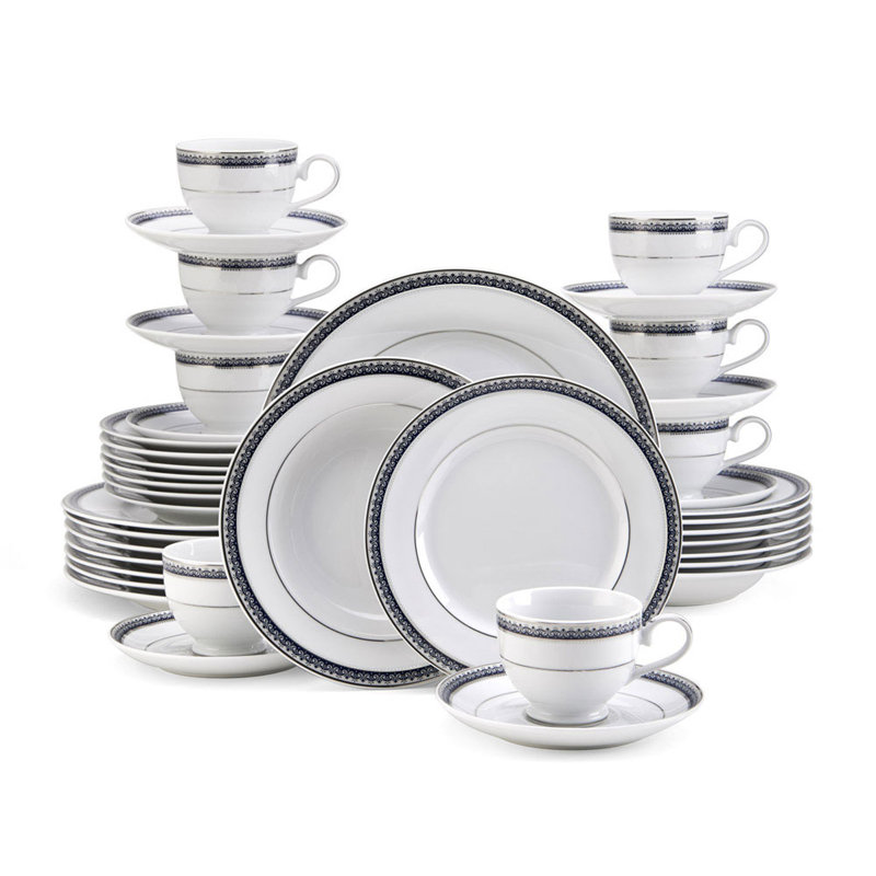 Platinum Crown 40Pc Dinnerware Set-Grey, Cobalt
