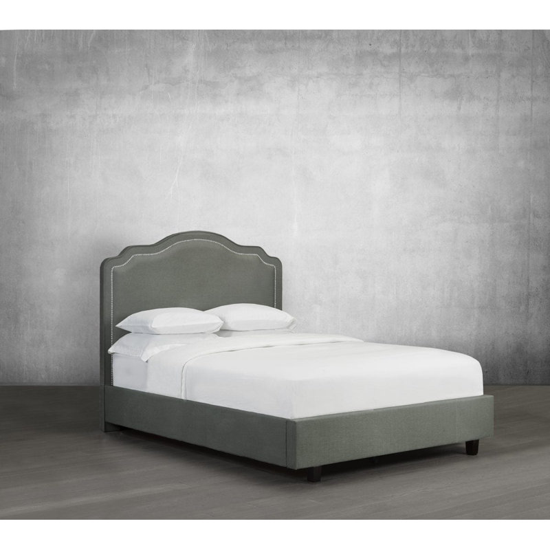 Lit plateforme en tissu d’ameublement Stonebraker, Double, Cuir retravaillé - cendre