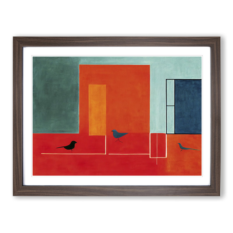 Showstopping Abstract Birds - Framed Print, 46cm H x 64cm W x 2cm D, Walnut