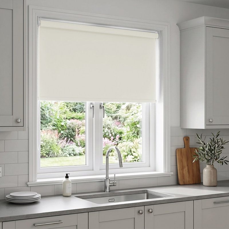 Thermal Blackout Roller Blind – Trimmable Cut-to-Size Window Blind, 165 cm L x 150 cm W, Cream