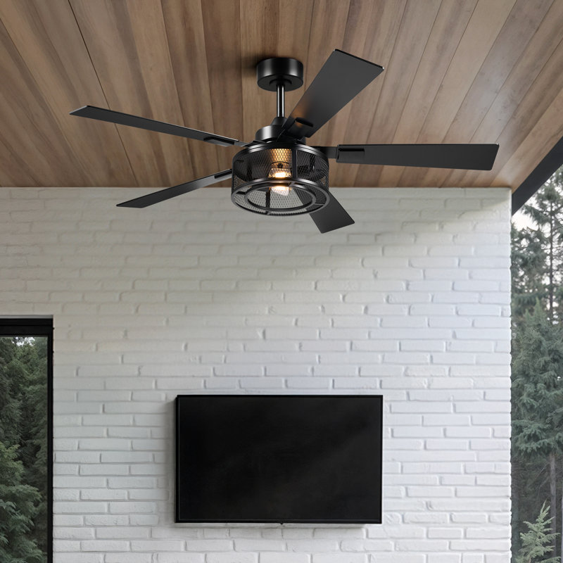 52" Industrial Farmhouse Ceiling Fan with Lights and Remote, Matte Black/Dark Brown