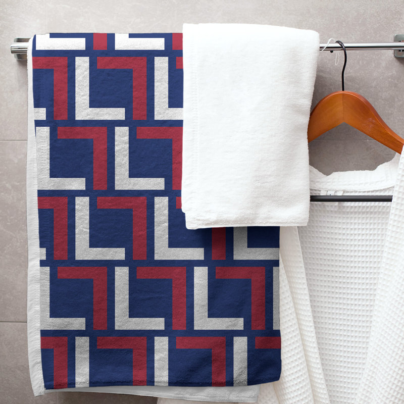 Bath Towel, Dark Blue/White/Red