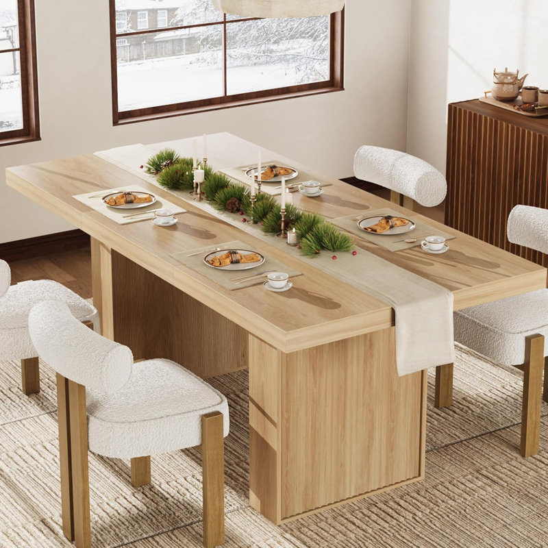 70.8" Large Dining Table with Storage, Modern Wood Dining Table for 6–10, Kitchen & Dining Room Table, Natural Wood