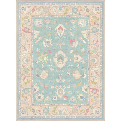 Bungalow Rose Adrith Konya Updated Traditional Oriental Pastel Green Area Rug