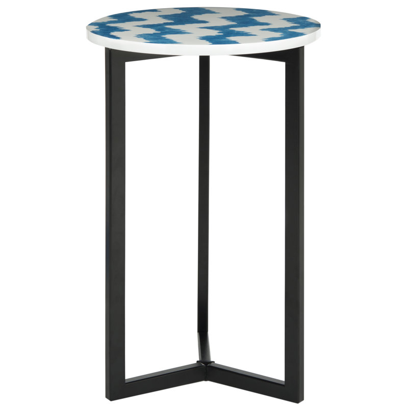 Modern Round Lacquered Metal End Table with Geometric Base