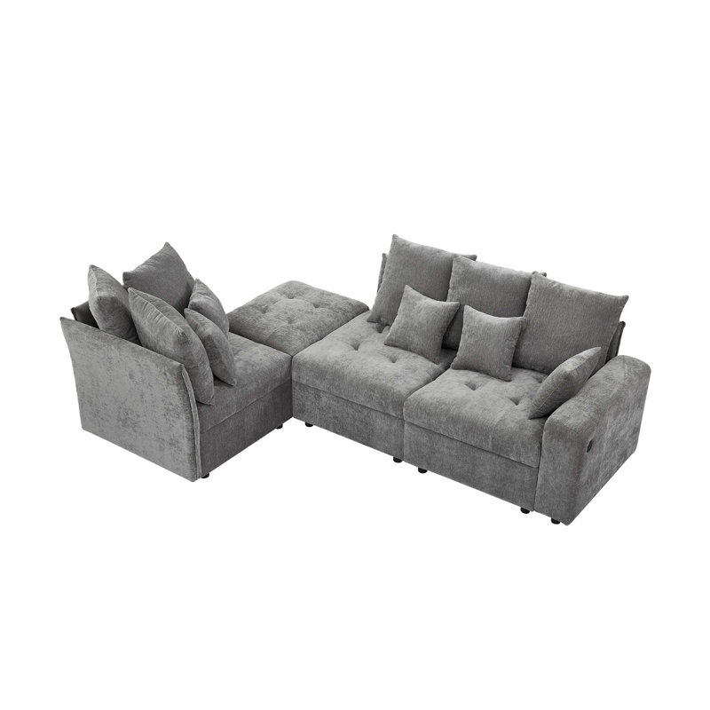 Canapé modulaire rembourré 4 pièces Euphemiah, Gris chenille