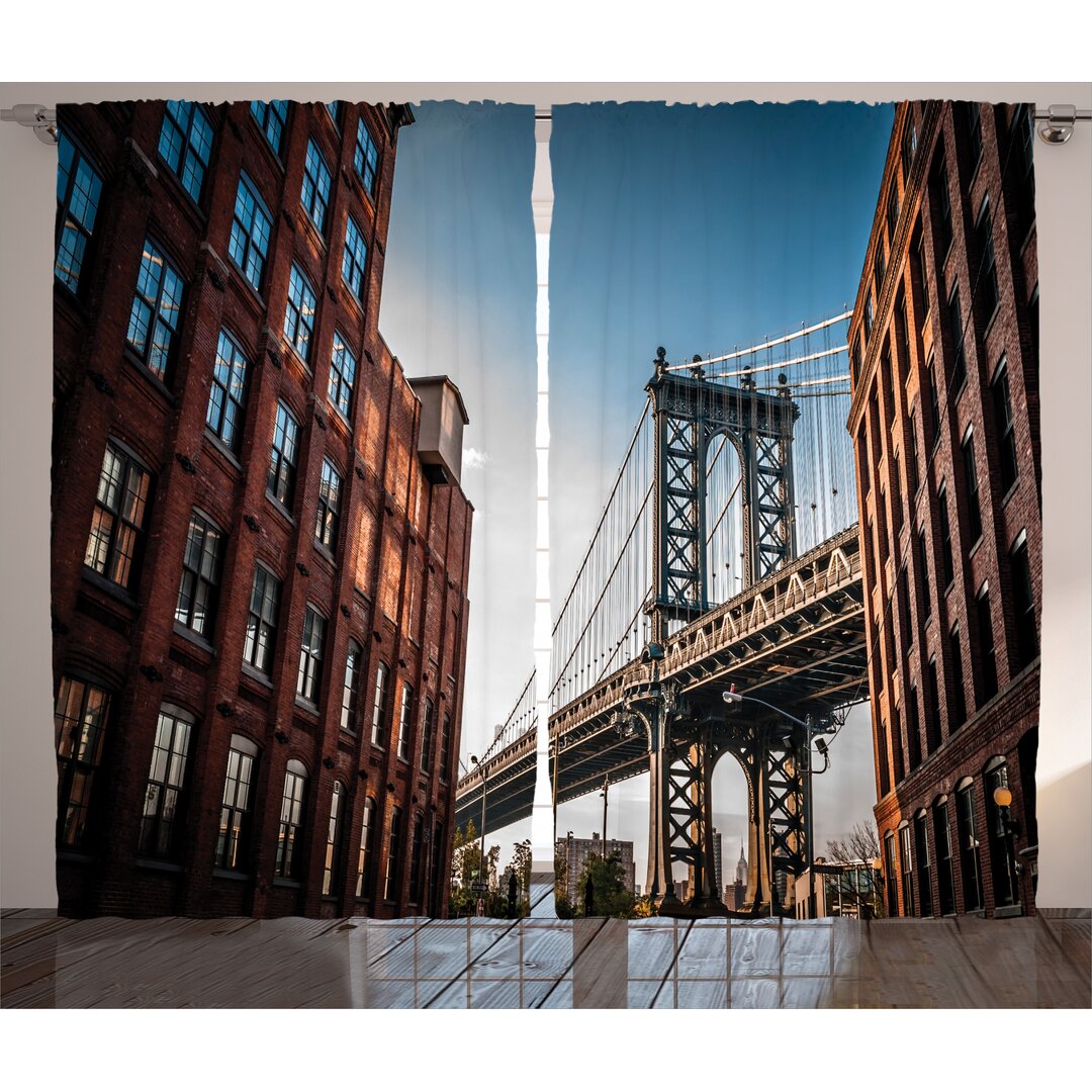 Rustikaler Vorhang, Manhattan-Brücke USA, New York, Blau Rot