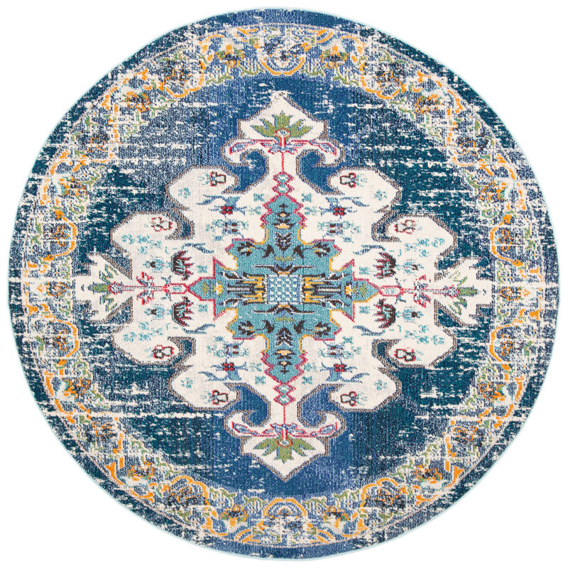 Tapis oriental bleu / gris / beige Felty, Rond 3 pi