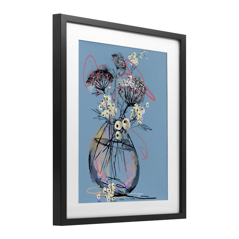 "Abstract Snowberries", reproduction encadrée sous verre, design par Susan Lugar, Cadre noir minuit, H 21 po x l 17 po