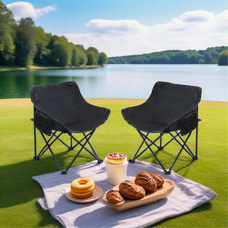 2 chaises de camping d'extérieur pliables / portatives, sac de transport, noir, Noir