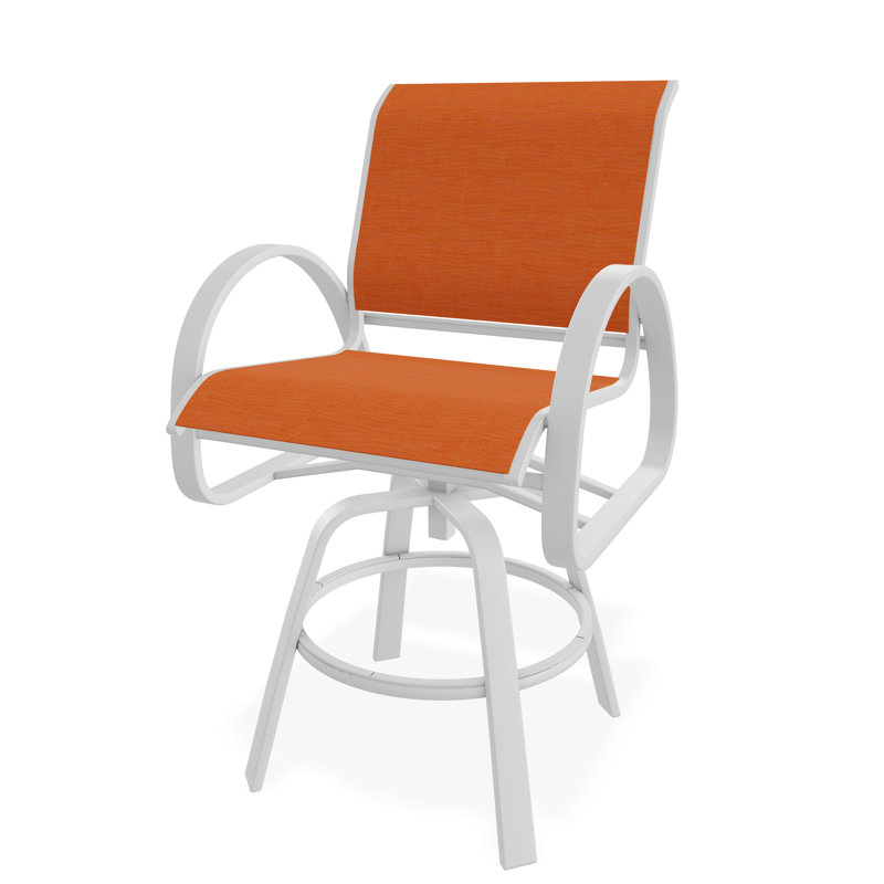 Chaise de café pivotante en aluminium Aruba II, Blanc, Filet tangerine, 26