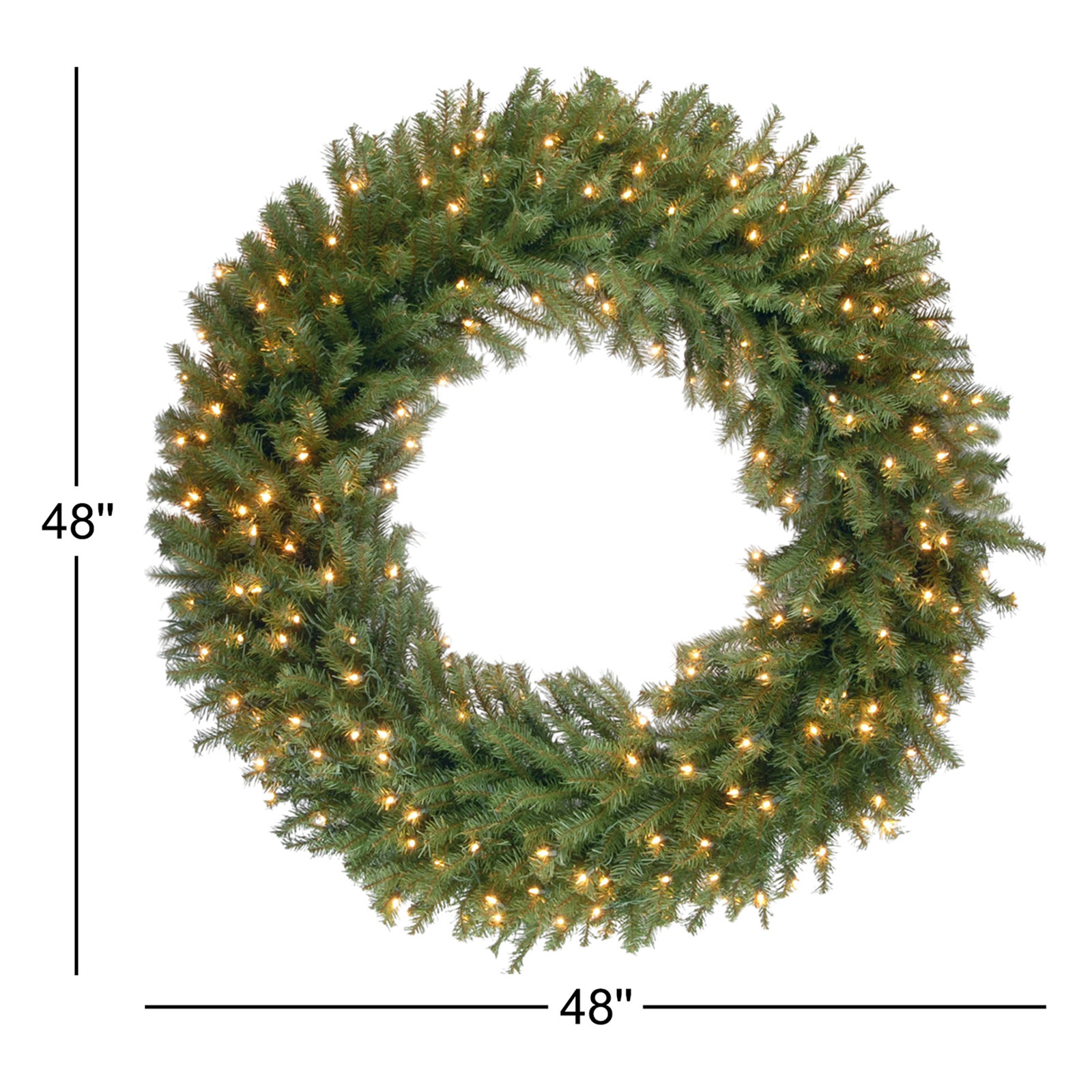 Pre-Lit Fir Wreath, Pre Lit-LED, 48"
