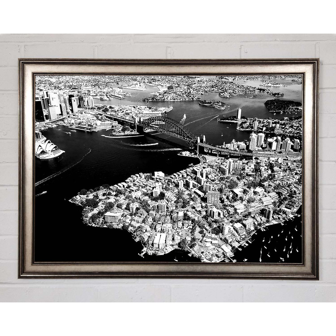 Gerahmtes Poster Sydney Harbour Bridge Ariel View B N W