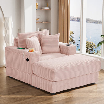  40'' Corduroy Tufted Chaise Lounge Arm Chair with Ottoman
