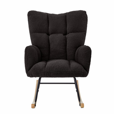 Tufted Upholstered Teddy Fabric Rocking Chair With Metal Frame Accent Chair