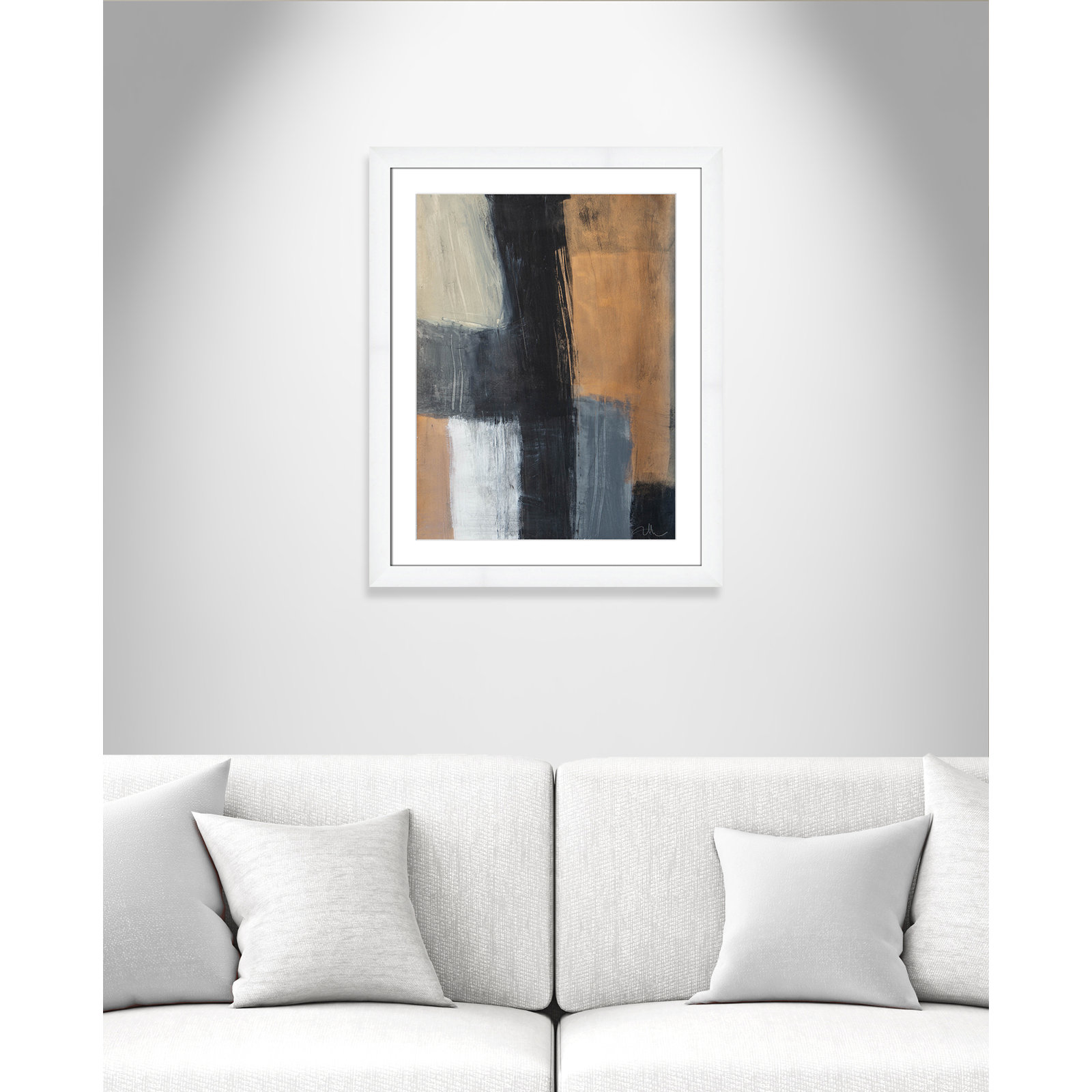 Calderon "Metallic Slate II" Print, 31" H x 25" W x 1.25" D  , White Cube Frame Matted