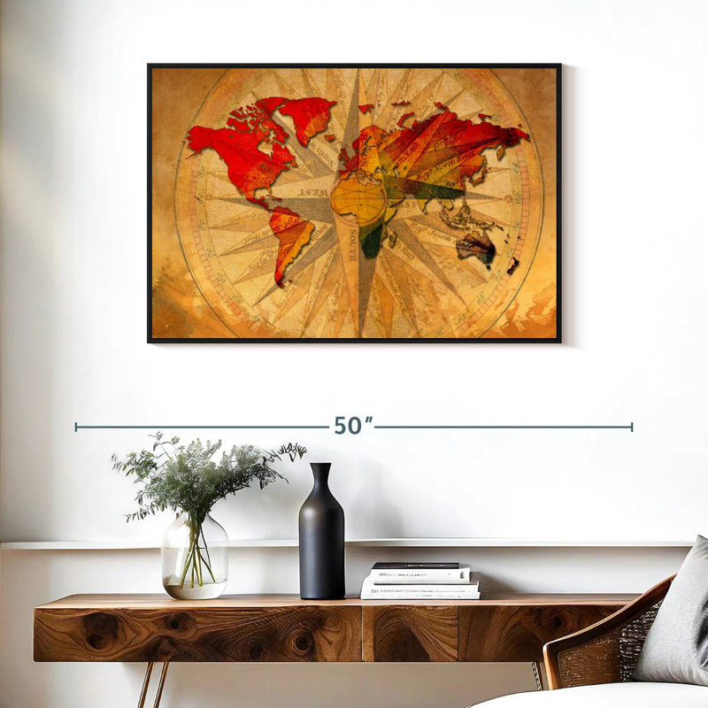 Aliaz Old Compass World Map, 25" H x 37" W