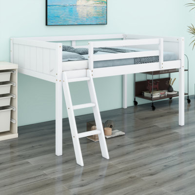 Wood Low Loft Bed With Ladder, Ladder Can Be Placed On The Left Or Right