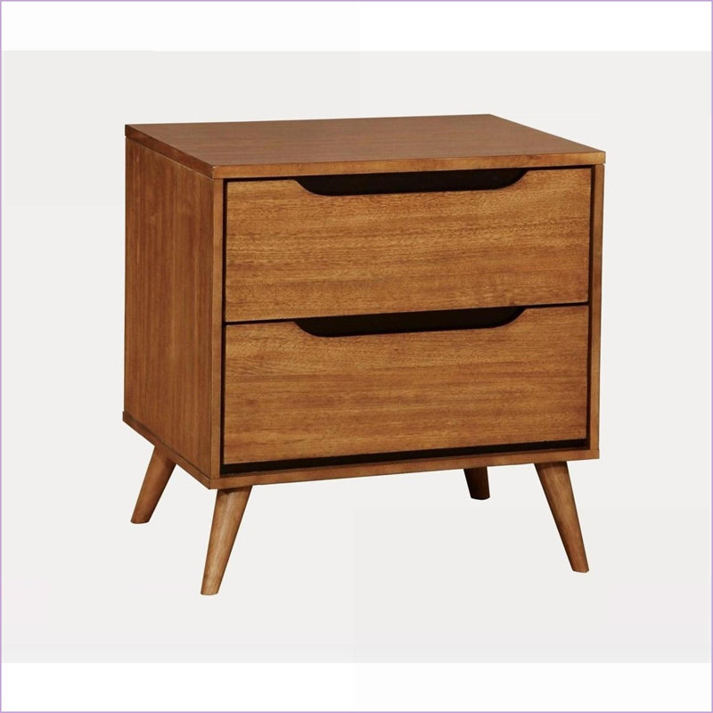 Table de chevet 2 tiroirs Mid-Century, Beige