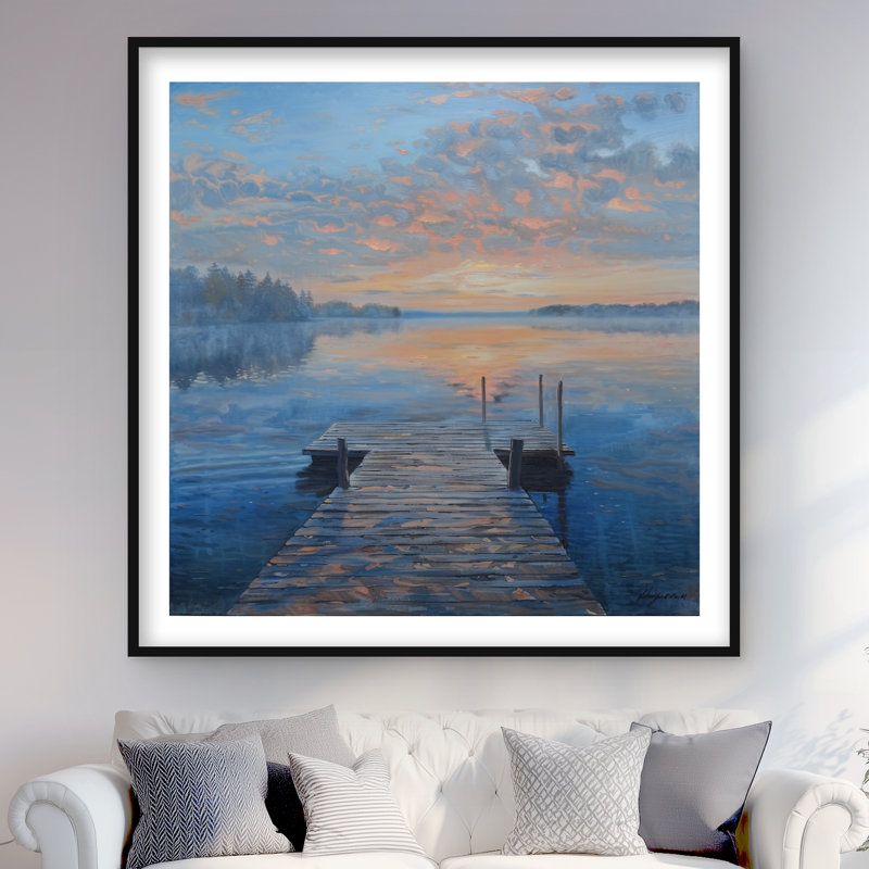 Calm Dock - imprimé mat bleu encadré pour la décoration intérieure