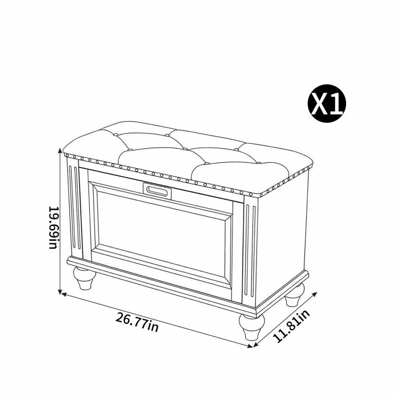 Banc de rangement à chaussures de style américain, H 19,69 po x l 26,77 po x P 11,81 po, Blanc