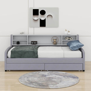 Lit plateforme simple tapissier avec tiroirs