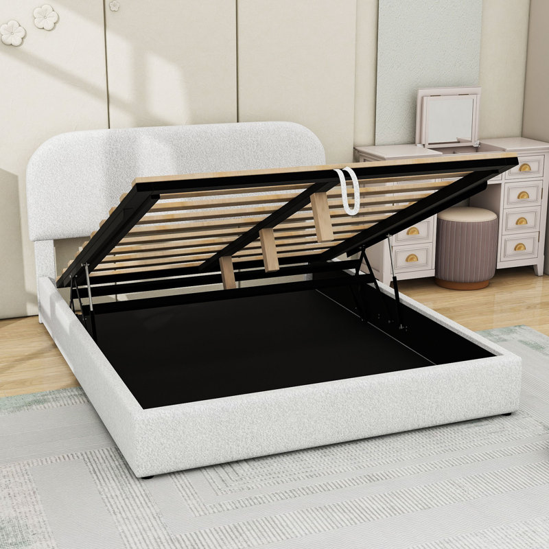 Lit plateforme tapissier Teddy, Blanc, Grand lit