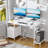  Computer Desk 47 in. with Power Outlets Gaming Desk with Drawer, 2 Monitor Stands, White/Rustic Brown-769535441-769535446