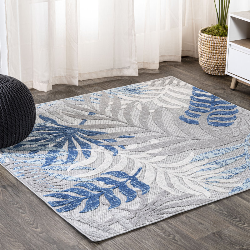 Tapis intérieur / extérieur gris / bleu Mandalay Tropics, Grey/Blue, Carré 6 pi