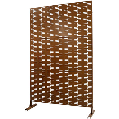 Freestanding Brown Metal Privacy Screen 76"H x 48"W for Outdoor & Indoor Deck, Balcony, Patio Use