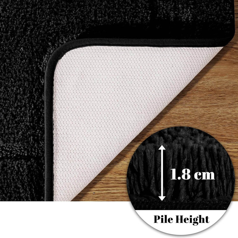2 Piece set Rectangle Bath Mat, Black