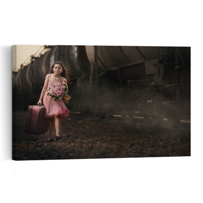 Pink Dress Train Journey Dramatic Vintage Flower Wall Art Print